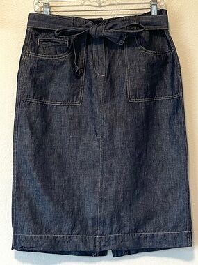 Talbots Midi Pencil Skirt - Dark Indigo Chambray & Belted - Size 4